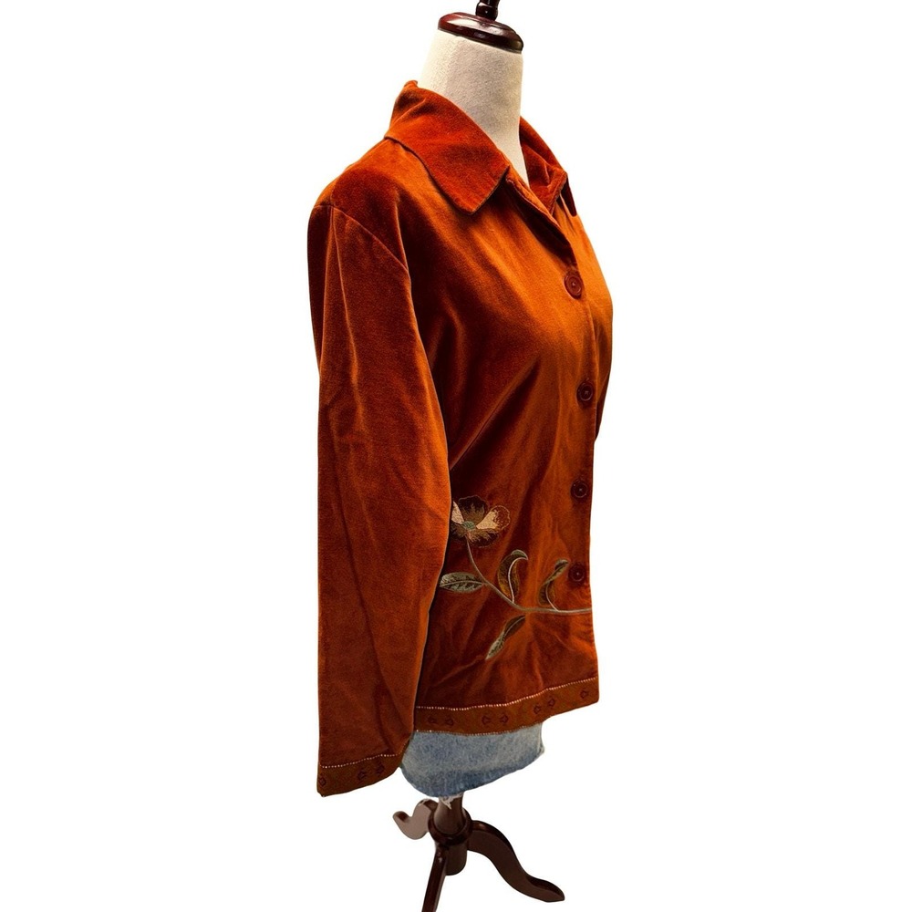 Jessica Holbrook Jacket Women Orange Velvet Floral Embroidered Button Up Size M - Picture 4 of 10